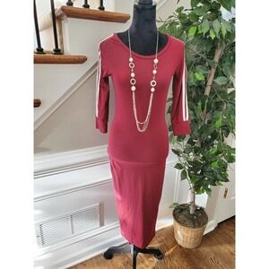 Boutique Redfox Women's Red Cotton Round Neck 3/4 Sleeve Knee Length Dress S